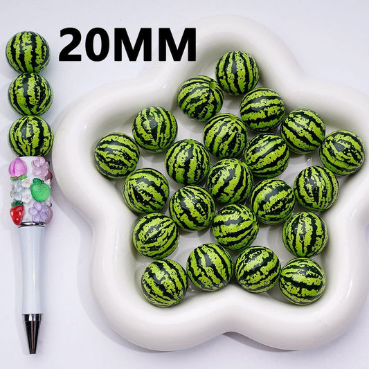 Clear Color Coating Green Watermelon Printed Acrylic Beads, 20MM
