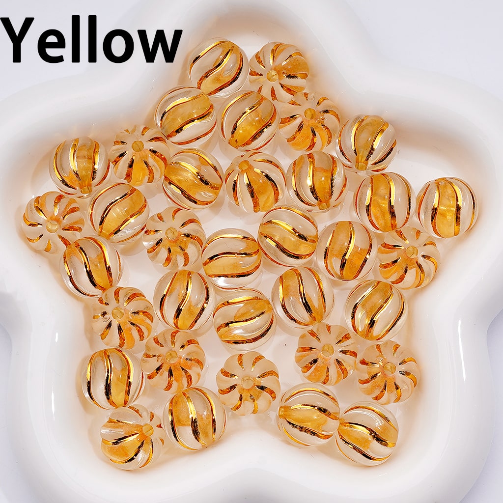 Cute Pumpkin Swirled Clear Acrylic Beads with Colorful Shiny Stripes, 16MM