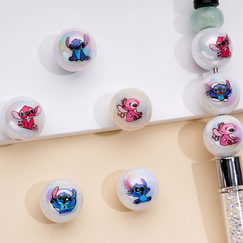 スティッチ ラウンドビーズ、パールカラー UV仕上げアクリルビーズ、16mm