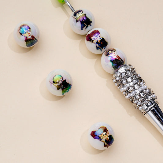 UV Finish A Boy Holds a Magic Stick Harr Potte Round Acrylic Beads, Random Mix, 16MM