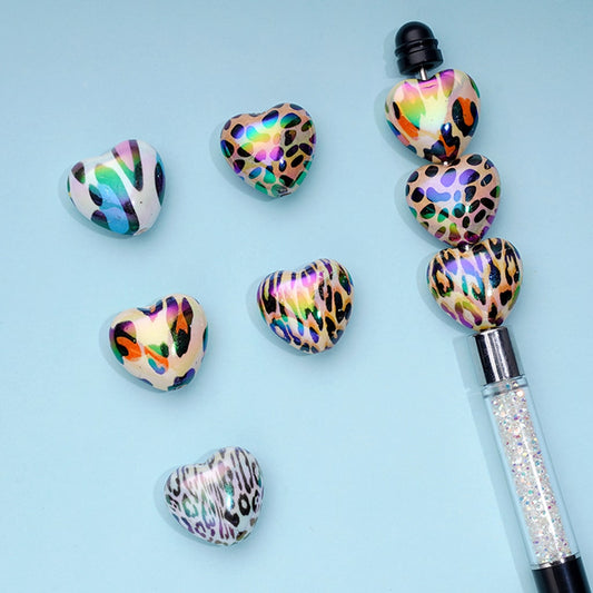 All Leopard Jaguar Print Heart Acrylic Beads, Random Mix 20mm