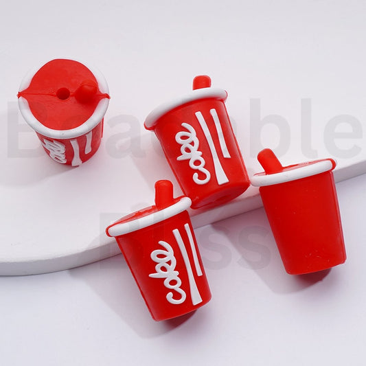 3D Red Cola Coke Pop Soda Soft Drink Bottle Cup Silicone Focal Beads