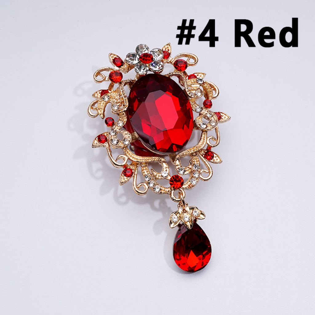Delicate Fancy Gold Alloy Flower with Shiny Rhinestones Large Red Oval Rhinestone Inside Pendants Shiny Hearts White Pearls Round Clay Beads,  Around 50*82MM