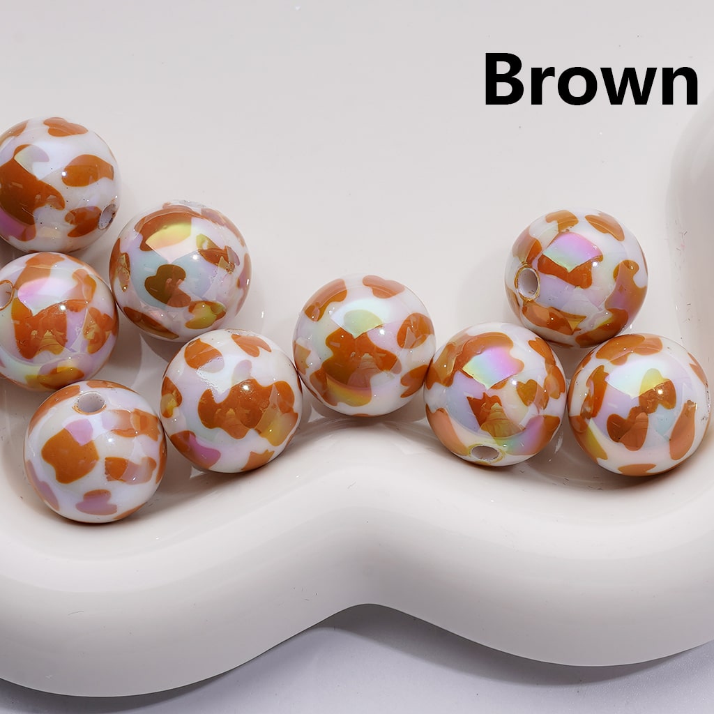 UV Coating Multi-Color Cow Prints Round Acrylic Beads, 16MM (Single Color is available for 200pcs(Whole bag))