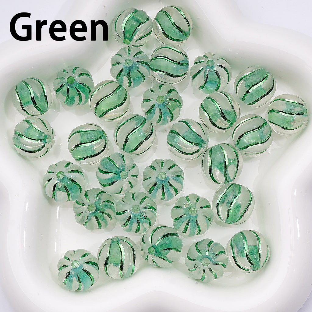 Cute Pumpkin Swirled Clear Acrylic Beads with Colorful Shiny Stripes, 16MM