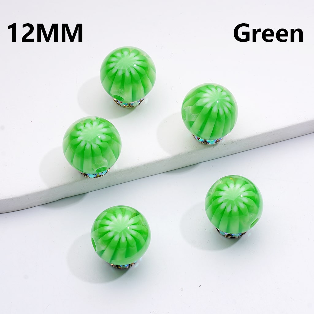 Multi-Color Chrysanthemum-Shaped Stripes Round Acrylic Beads, 12MM ( Single Color is only available for 400pcs(whole bag))
