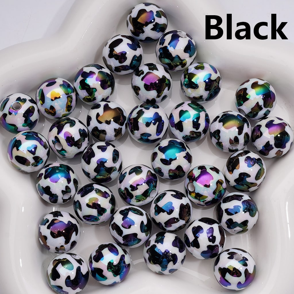 UV Coating Multi-Color Cow Prints Round Acrylic Beads, 16MM (Single Color is available for 200pcs(Whole bag))