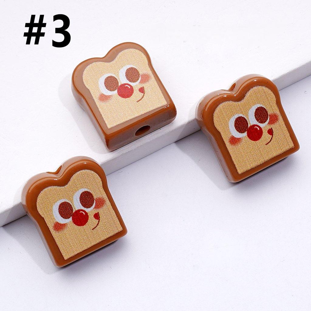 Mini Cute Vivid Hand Painted Toast Bread Acrylic Beads, Around 19*18MM