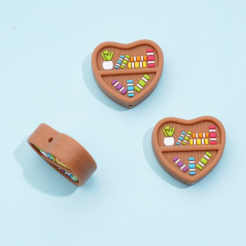 3D Cute Vivid Heart Shape Bookshelves Bookracks Bookcases Silicone Focal Beads
