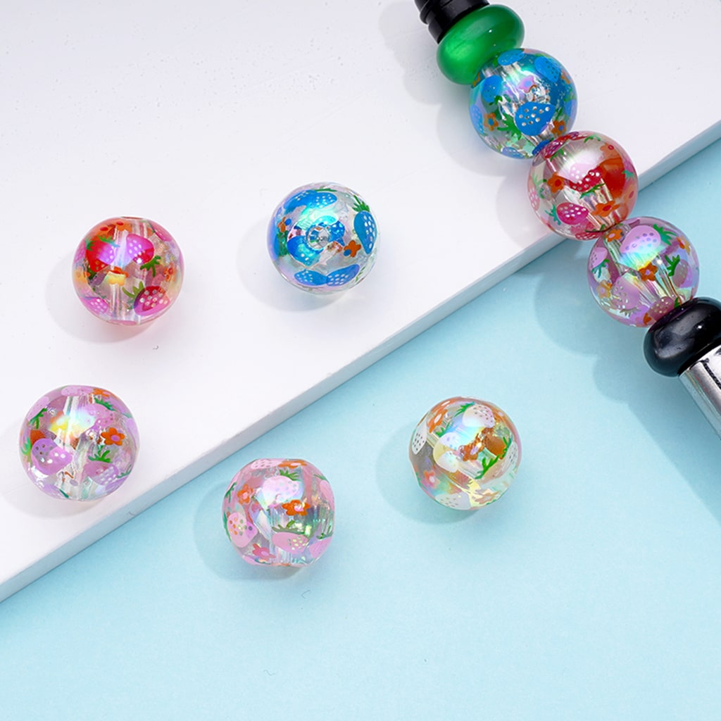 Strawberry Round Clear Acrylic Beads, Random Mix, 16MM