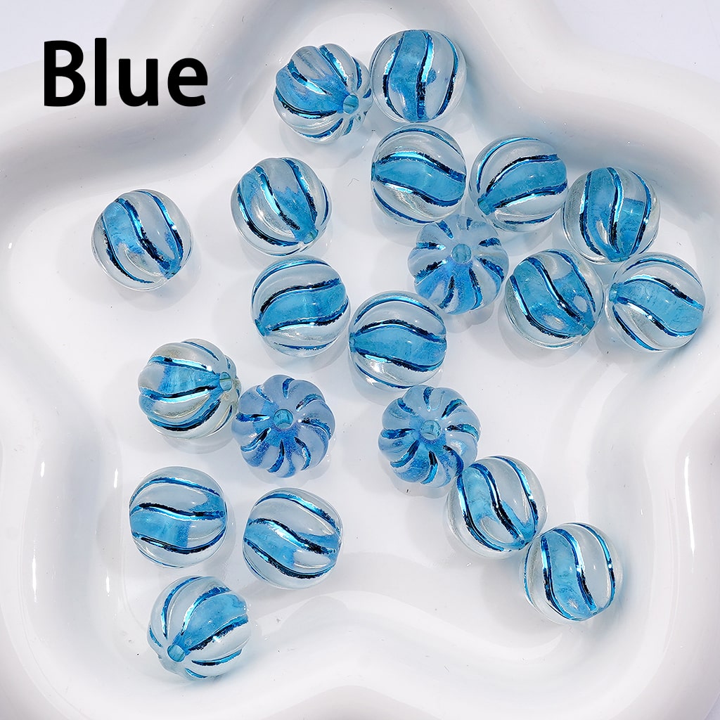 Cute Pumpkin Swirled Clear Acrylic Beads with Colorful Shiny Stripes, 16MM