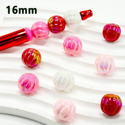 UV仕上げ 光沢のある赤、ピンク、白パンプキンアクリルビーズ 16mm
