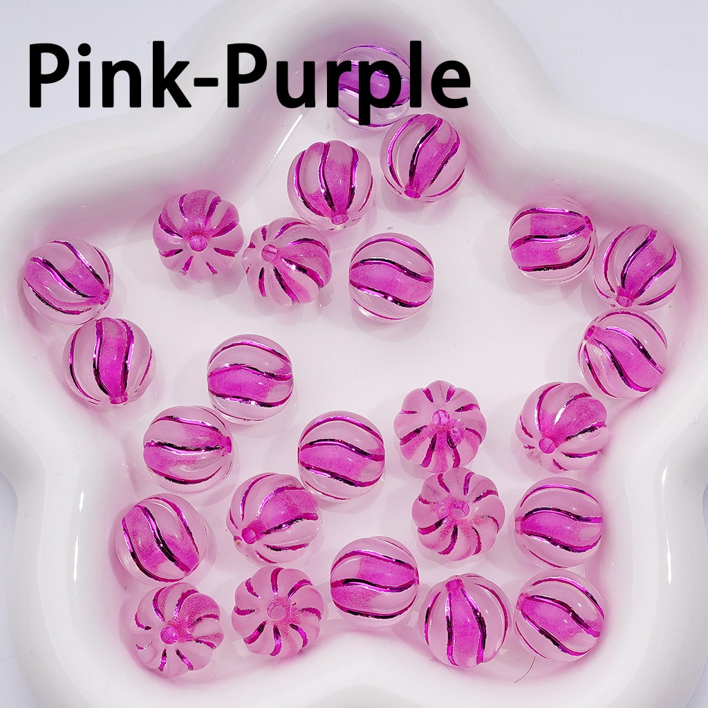 Cute Pumpkin Swirled Clear Acrylic Beads with Colorful Shiny Stripes, 16MM