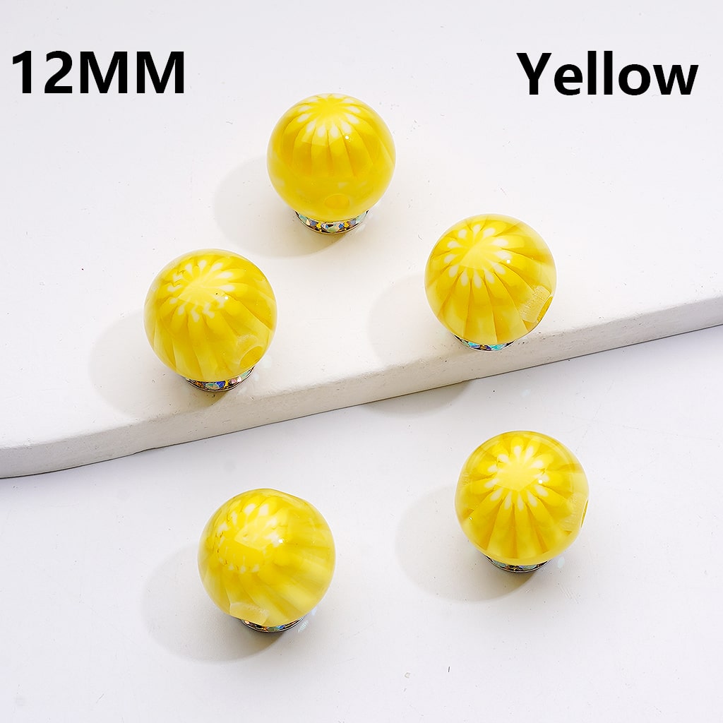 Multi-Color Chrysanthemum-Shaped Stripes Round Acrylic Beads, 12MM ( Single Color is only available for 400pcs(whole bag))