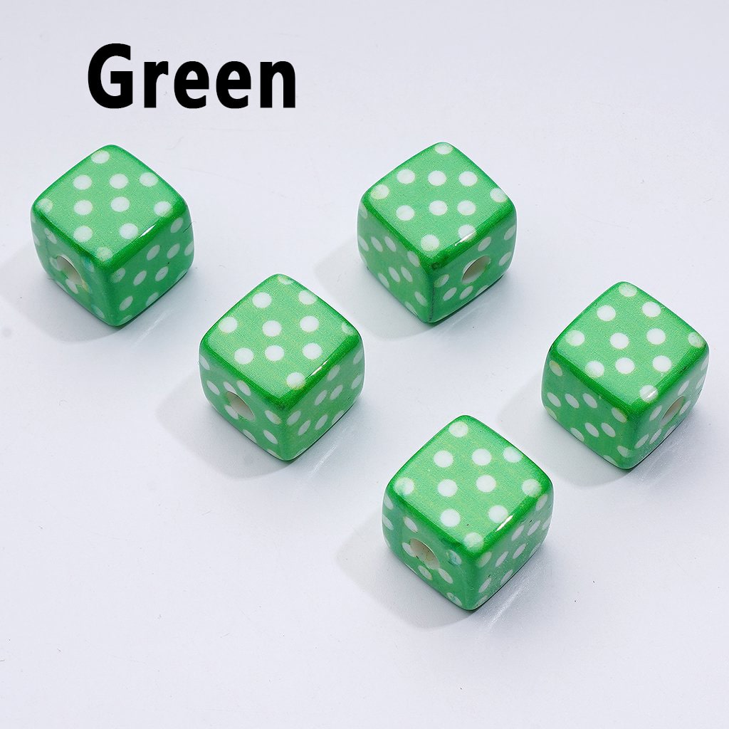 Multi-Color Cube Square Shape Acrylic Beads with Mini Round Dots, Around 14MM