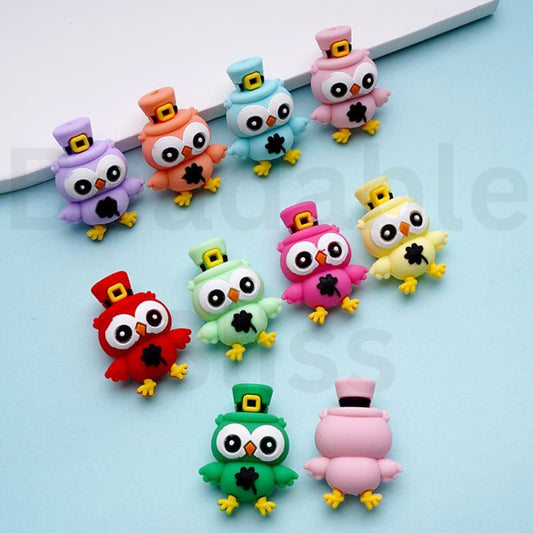 3D Cute Birds with Hats Silicone Focal Beads, Random Mix
