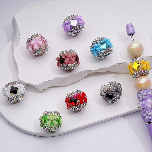 Multi-Color Bowknots Square & AB Rhinestones Chains Clear Sugar Acrylic Beads, 18*20MM