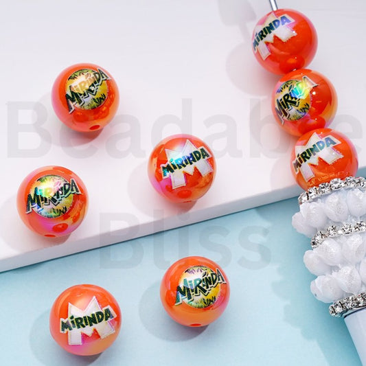 UV Coating Drink Soda Mirind Orange Round Acrylic Beads, 16MM, Random Mix