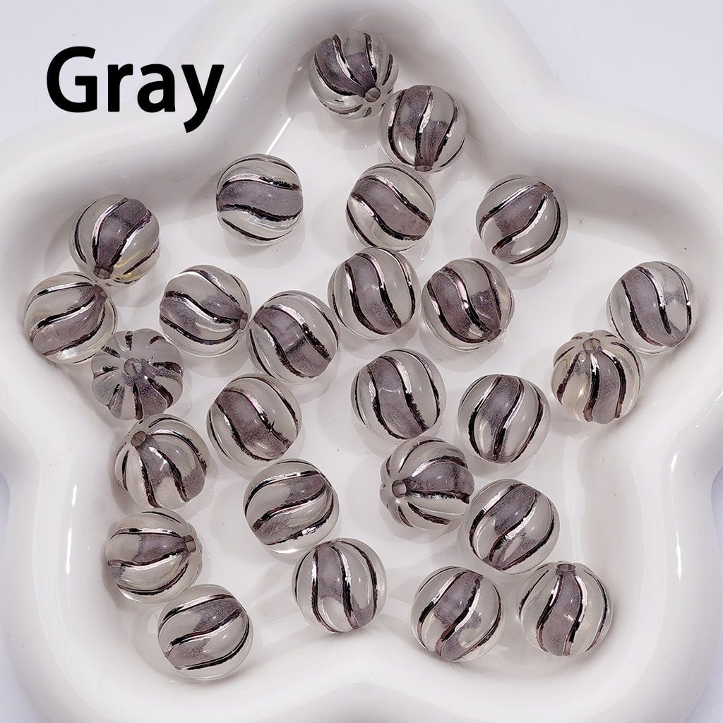 Cute Pumpkin Swirled Clear Acrylic Beads with Colorful Shiny Stripes, 16MM