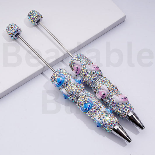 Beadable Clay Pens Cute Stitc Head AB Rhinestones Pink Blue