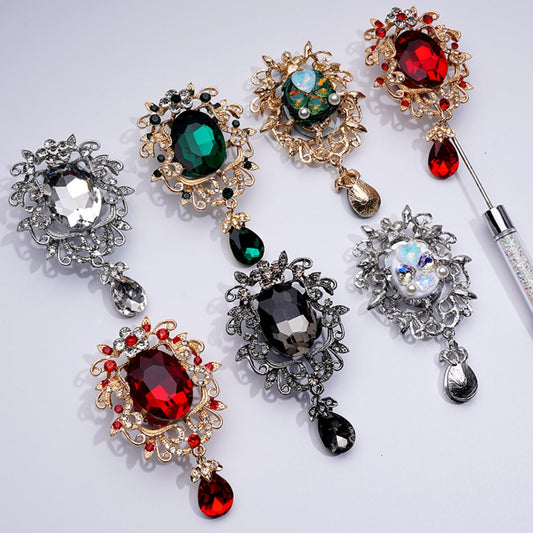 Delicate Fancy Gold Alloy Flower with Shiny Rhinestones Large Red Oval Rhinestone Inside Pendants Shiny Hearts White Pearls Round Clay Beads,  Around 50*82MM