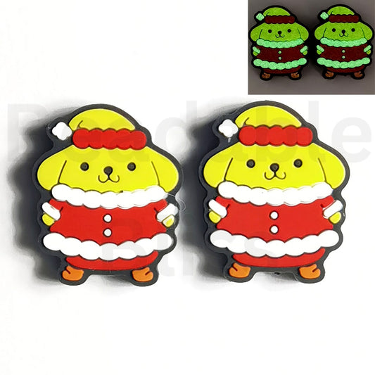 Luminous Cute Po Po Puri Sanri in Christmas Costume Silicone Focal Beads