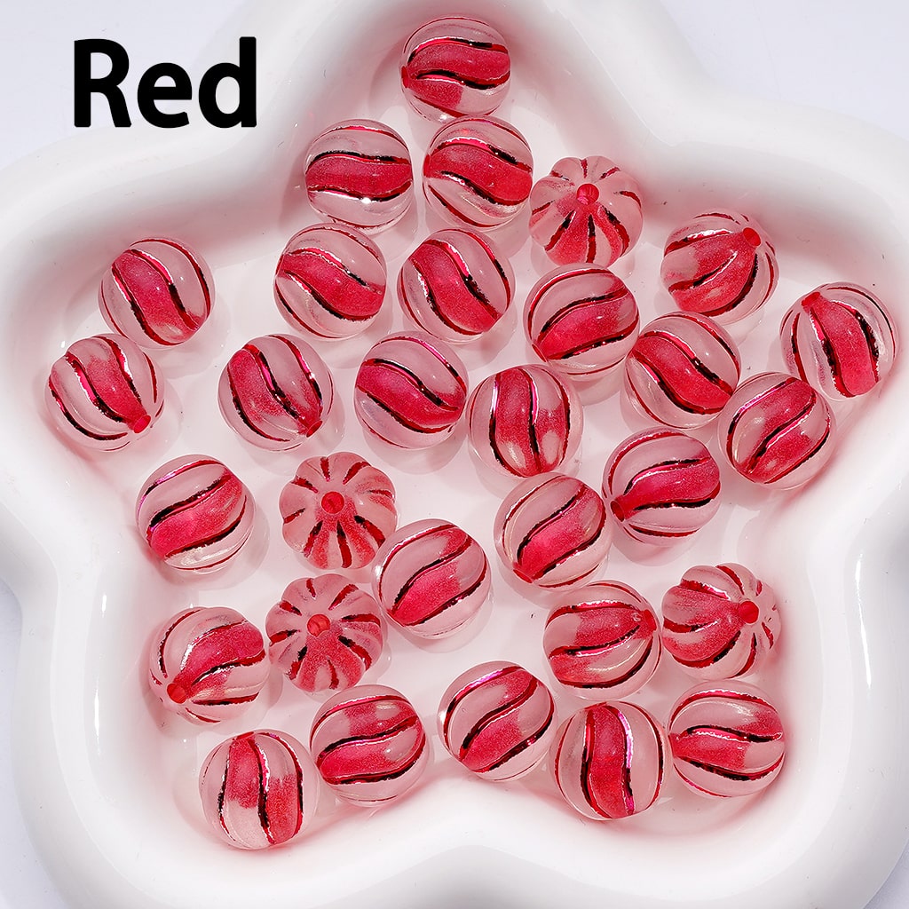 Cute Pumpkin Swirled Clear Acrylic Beads with Colorful Shiny Stripes, 16MM