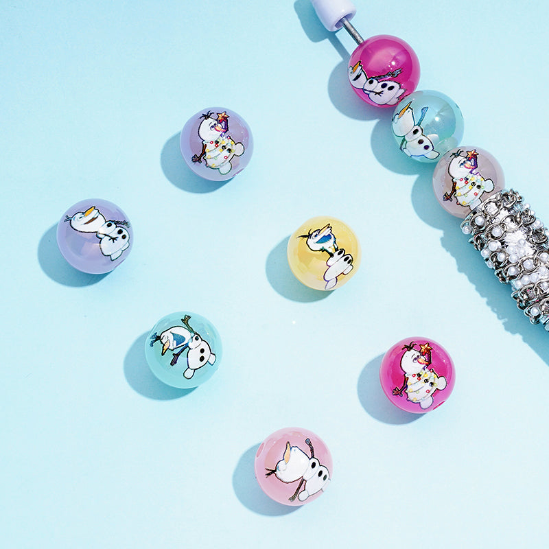 Cute Froze Ola Cartoon Snow Man Jelly Color Round Acrylic Beads, Random Mix, 16MM