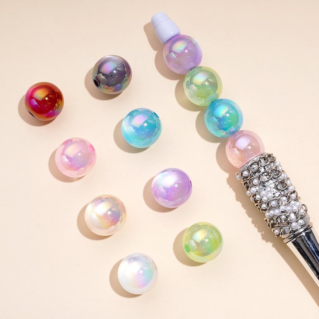 UV Coating Cat Eye Translucent Colorful Round Acrylic Beads, 14MM, Random Mix