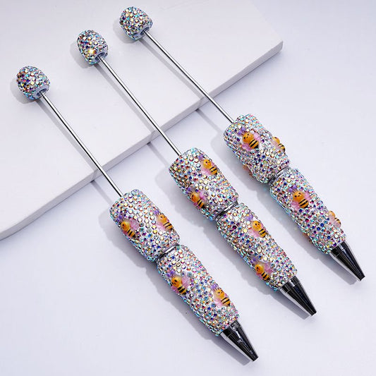 Beadable Clay Pens with Cute Bees Mini AB Rhinestones Covered the Entire Pen