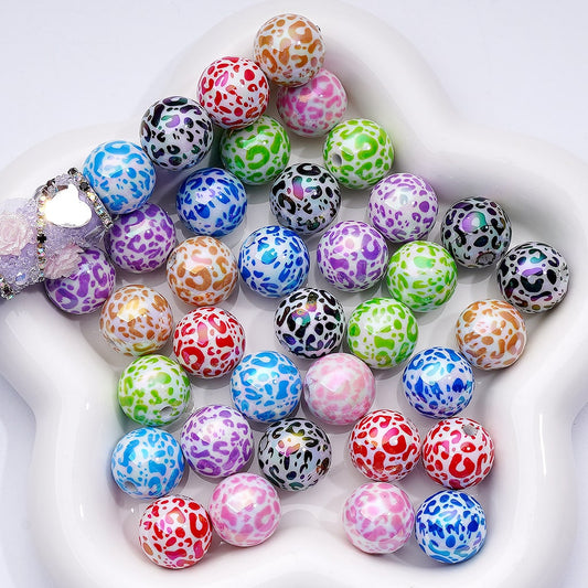 Acrylic Beads UV Coating Leopard Prints Multi-Color, Round 16MM (Single Color is available for 200pcs(Whole Bag))