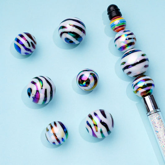 Black Jaguar Zebra Striped Printed on White Acrylic Beads 20mm,16mm