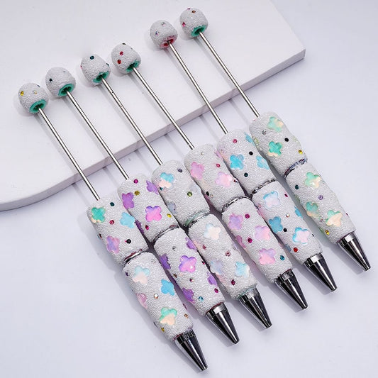 Beadable Jelly Color Four-Leaf Clover Shiny Rhinestones Mini White Snow Balls Clay Pen