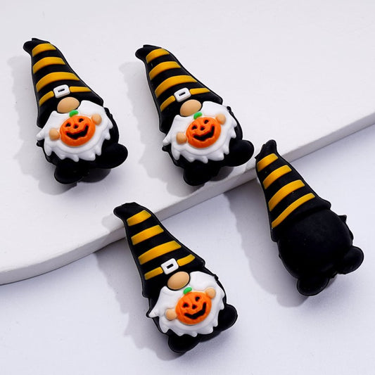 3D Cute Gnome Holds a Pumpkin with Horror Face Halloween Silicone Focal Beads