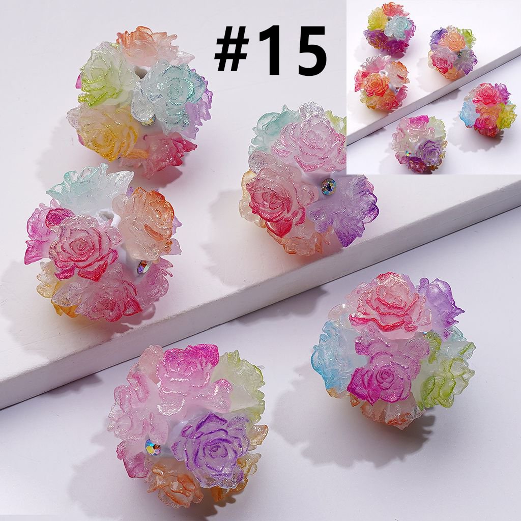 Color Changing Cute Glitter Soft Flowers AB Rhinestones Round Clay Beads, Around 24MM