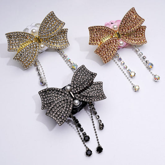 Delicate Fancy Alloy Bowknot with Shiny Rhinestones Metal Chains White Pearls Cute Hearts Butterflies Clay Beads, Around 52*33MM