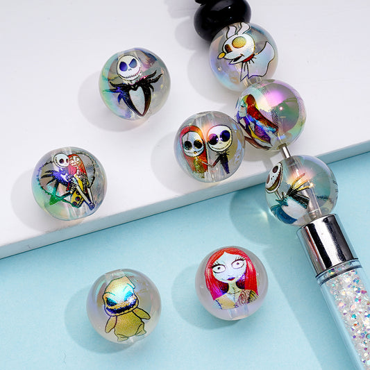 Jac and Sall The Nightmare before Christmas Clear Round Acrylic Beads, Random Mix, 16MM