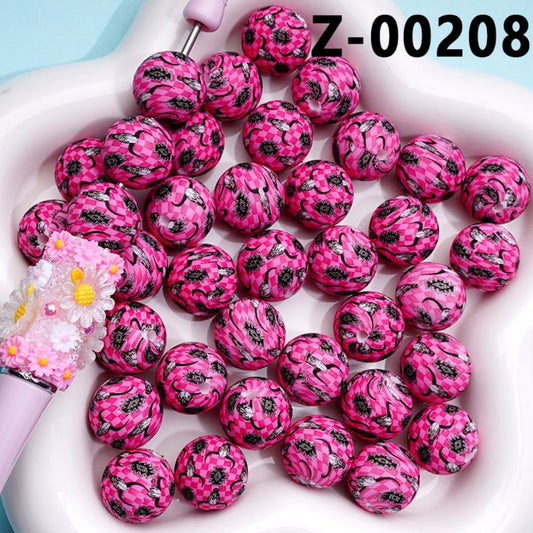 Cow Head Ancient Civilization Red Checkered Printed Silicone Beads 15MM, Number Z-00208