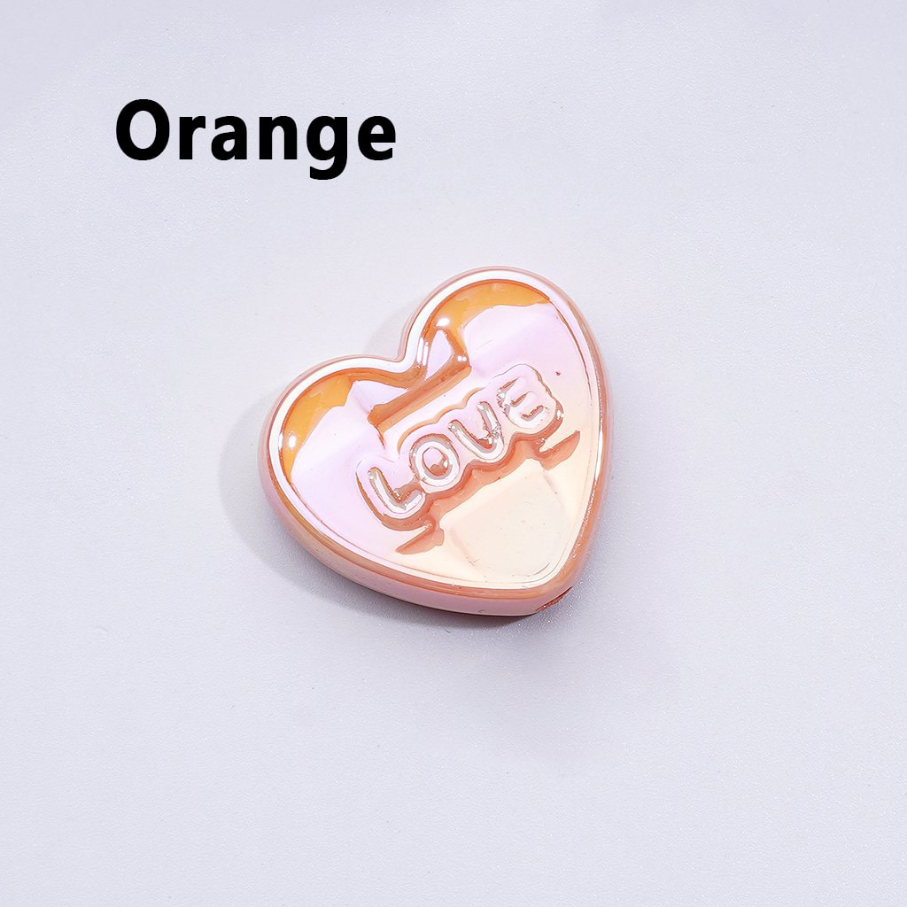 UV Coating Multi-Color Shiny Hearts with Love Acrylic Beads, Around 26*23MM