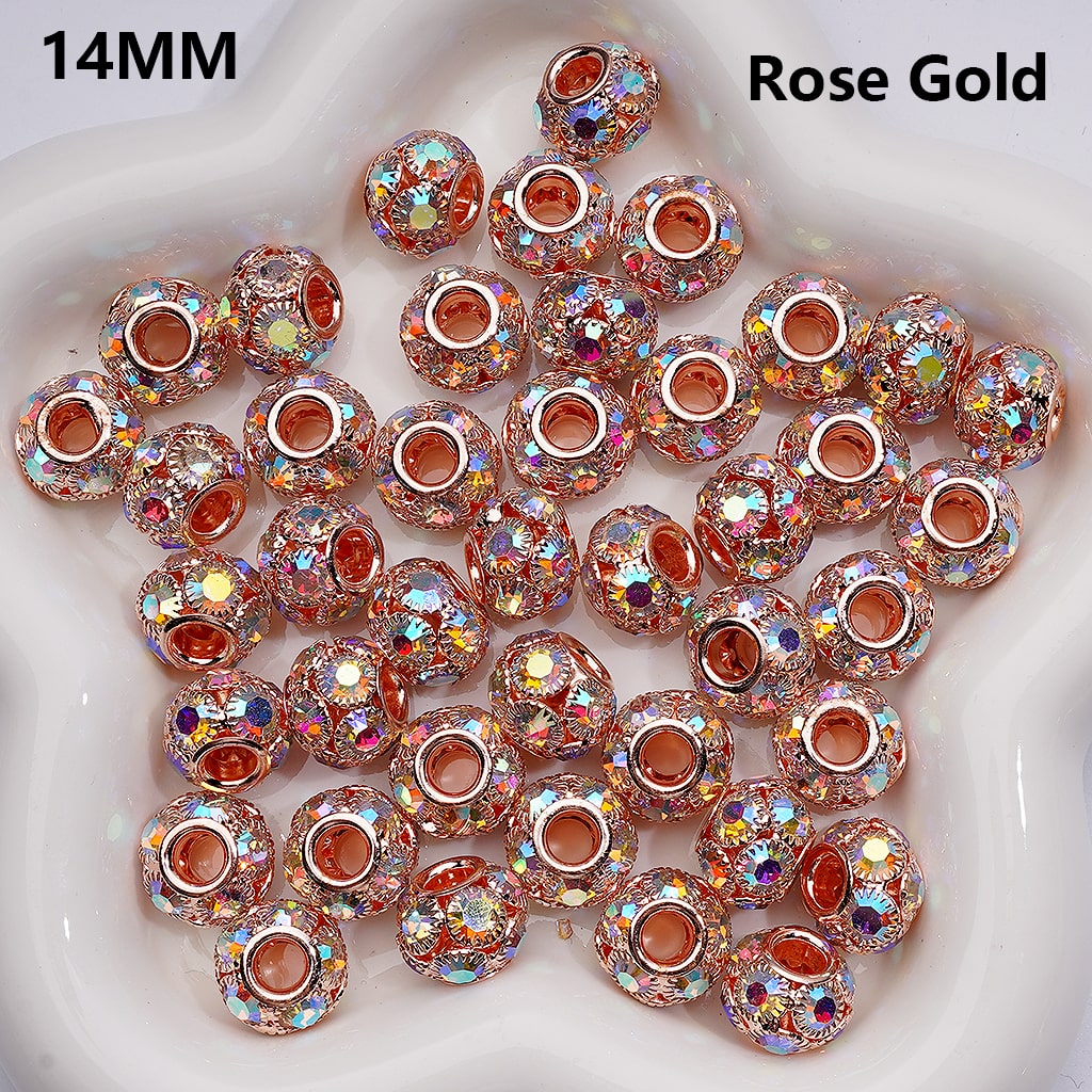 Fancy Alloy Large Hole Round Spacer Beads with AB Rhinestones, 14MM (Single Color is available for 100pcs(Whole bag))