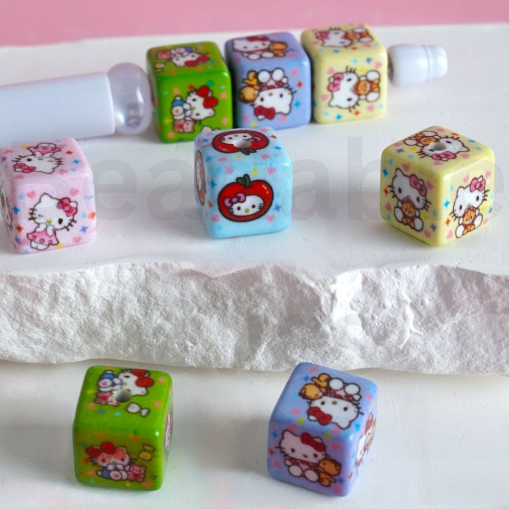 Cute HK Kitten Sanri Colorful Cube Square Acrylic Beads, Around 14MM, Random Mix