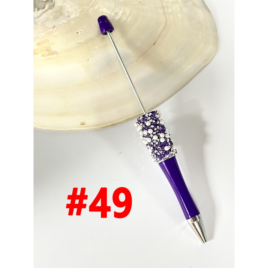 Diamond Shape Solid Color Rhinestones and White Pearls Beadable Pens