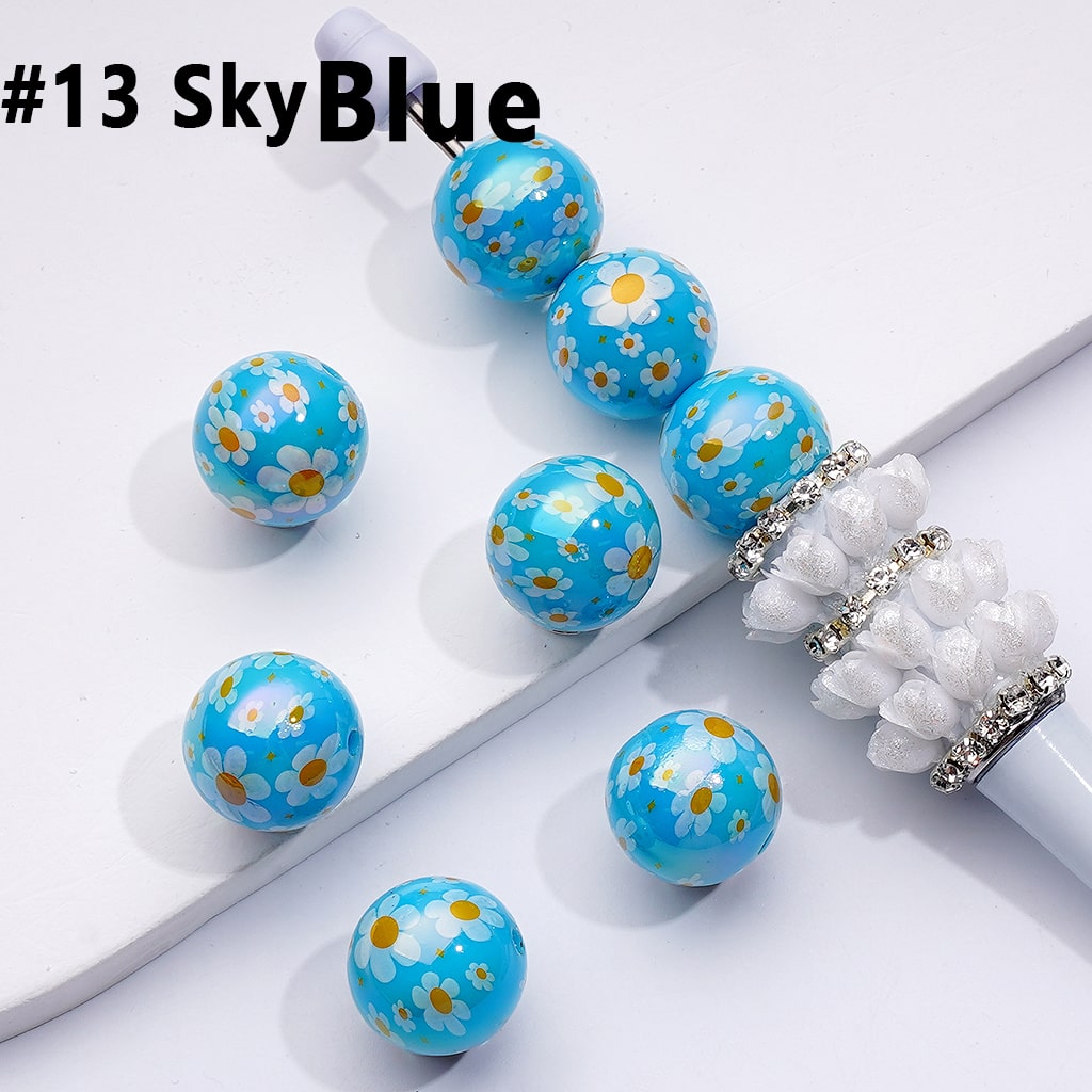 UVコーティング ミニかわいい花 ラウンドアクリルビーズ 単色 16mm