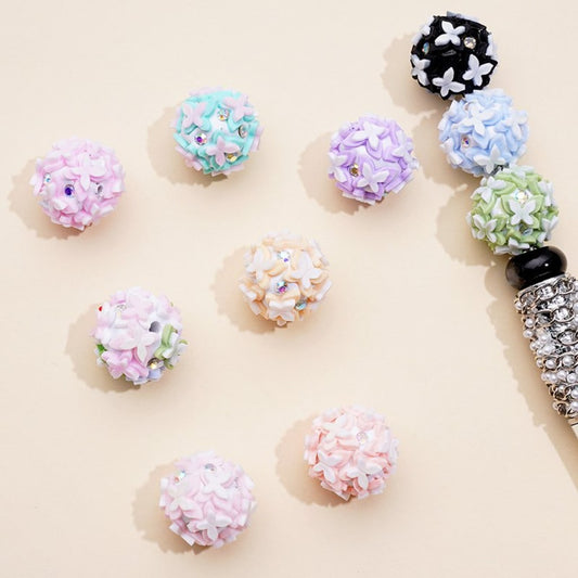 Colorful Butterflies with Mini AB Rhinestones White Round Clay Beads, Around 18MM, Random Mix