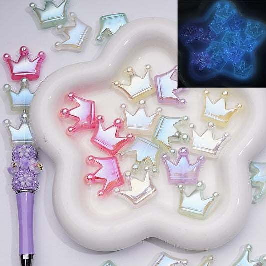 Luminous UV Coating Glitter Shiny Crown Acrylic Beads, 22*28MM (Single Color is available for 200pcs(Whole bag))