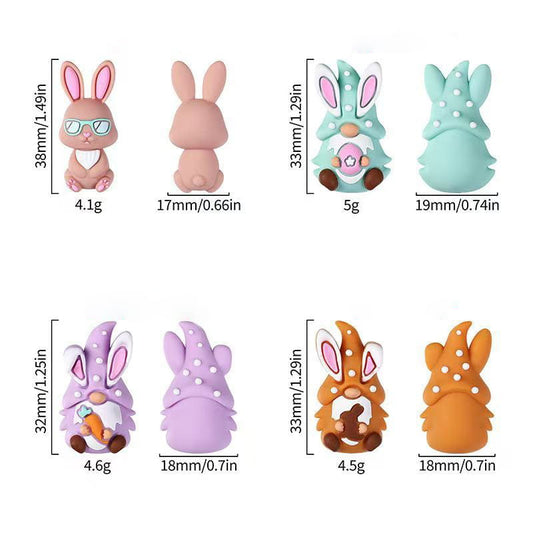 3D Mini Cute Gnome Dwarf Bunny Rabbit Egg Carrot Easter Silicone Focal Beads