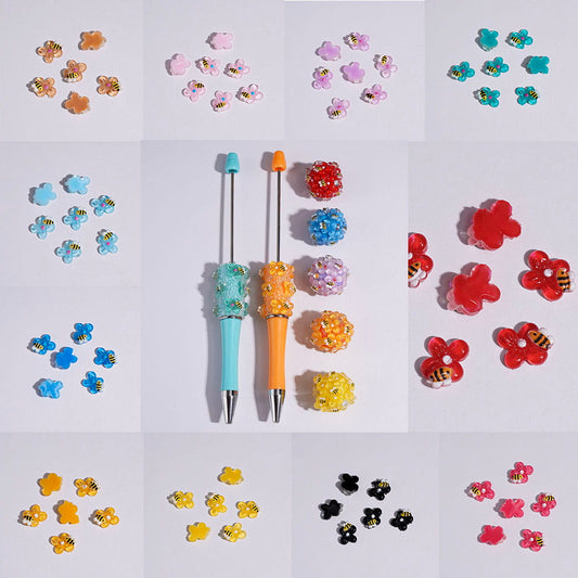 DIY Mini Acrylic Ornaments Accessories Bees Flowers for Beads and Pens, 10*8MM Multi-Color