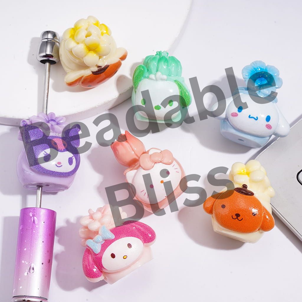 Acrylic Beads with Adorable Character Flower Pot Series, Random Mix