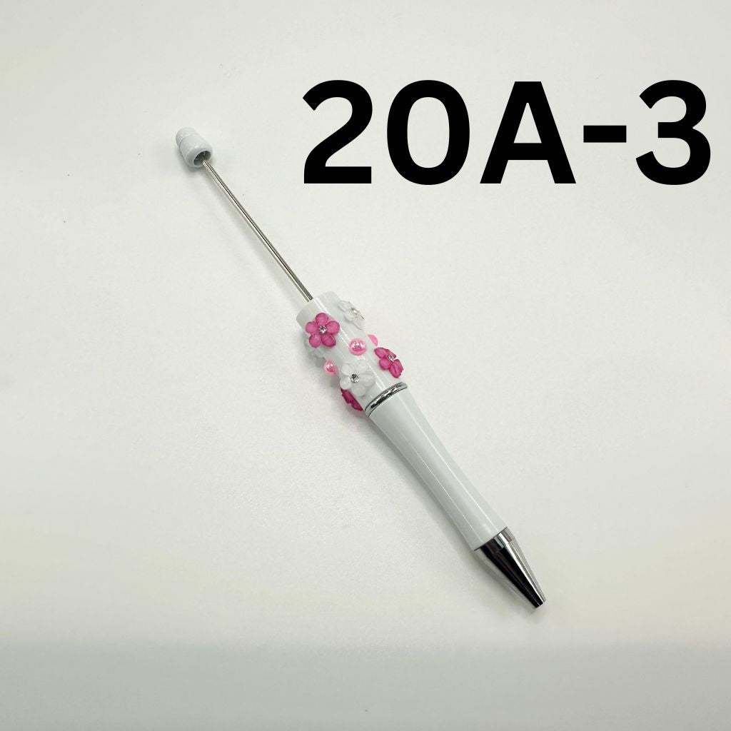 Beaded Pens in Solid Colors with Acrylic Flower and Clear Rhinestone