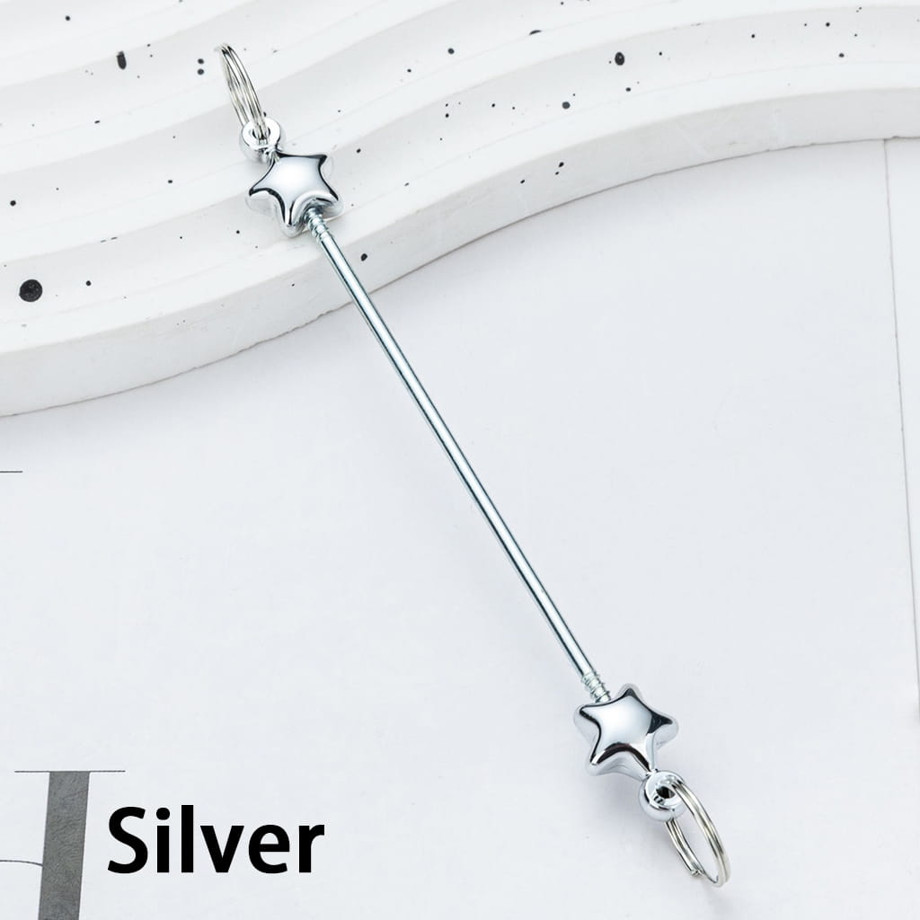 DIY Plastic Beadable Keychain Bars with Stars for Keychain Accessories in Metallic Colors, 10CM